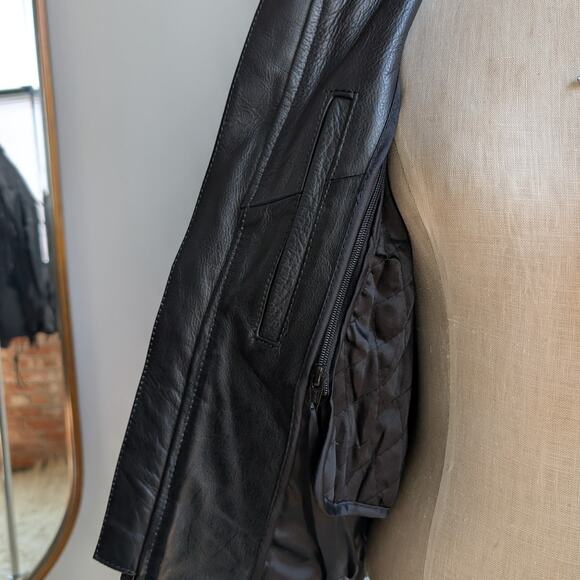 Vintage Black Leather Biker Jacket Fringe Sexy Moto Cowgirl Western Coat Small - Picture 9 of 12